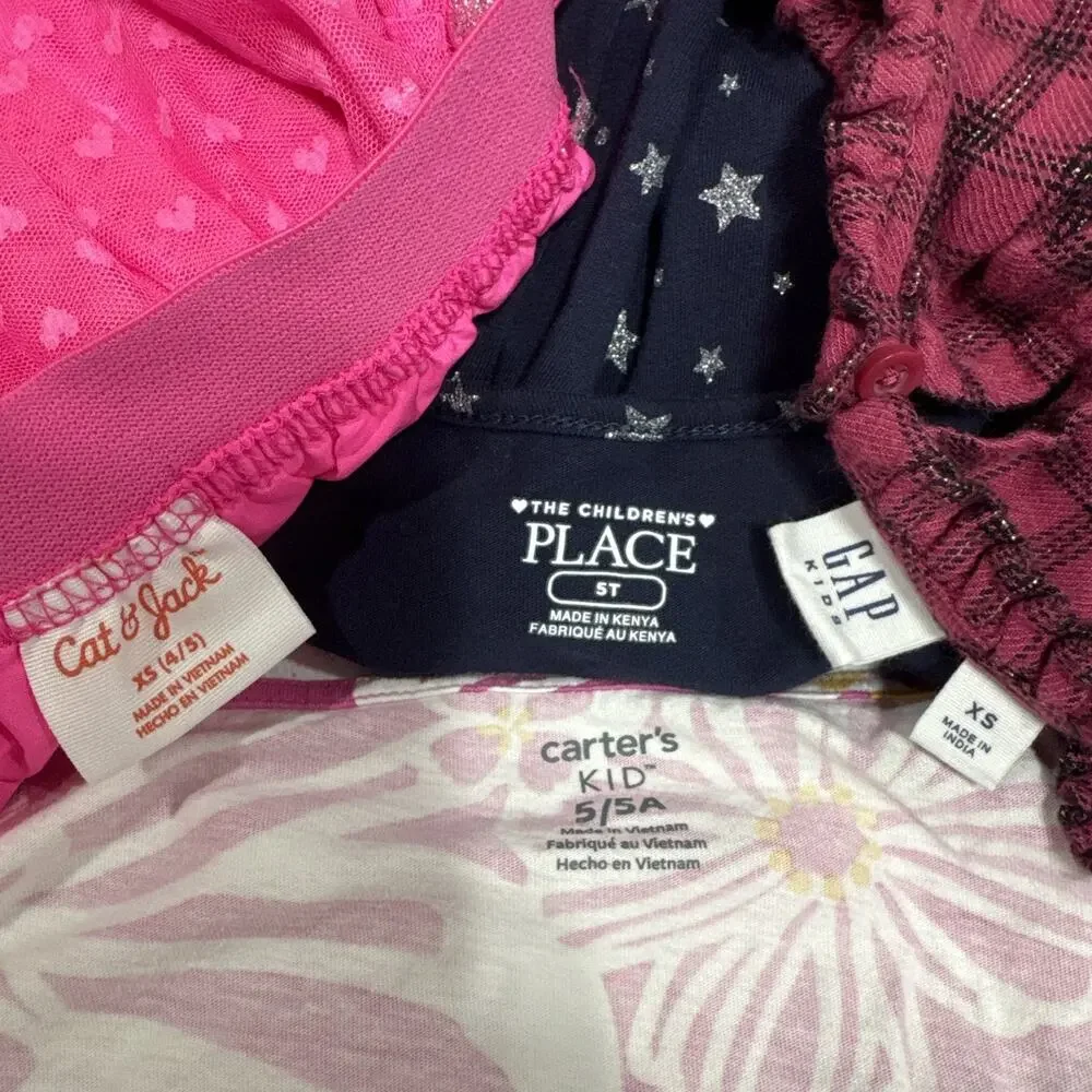 Girls Clothes Glitter Star Dress, Tutu Skirt and Plaid Top Size 4-5 Pink Blue